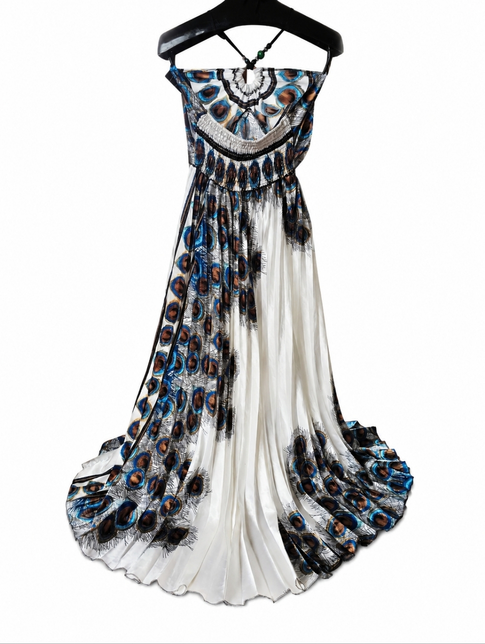 Peacock Print Pleated Maxi Dress – Boho Resort Style - Picture 3 of 3